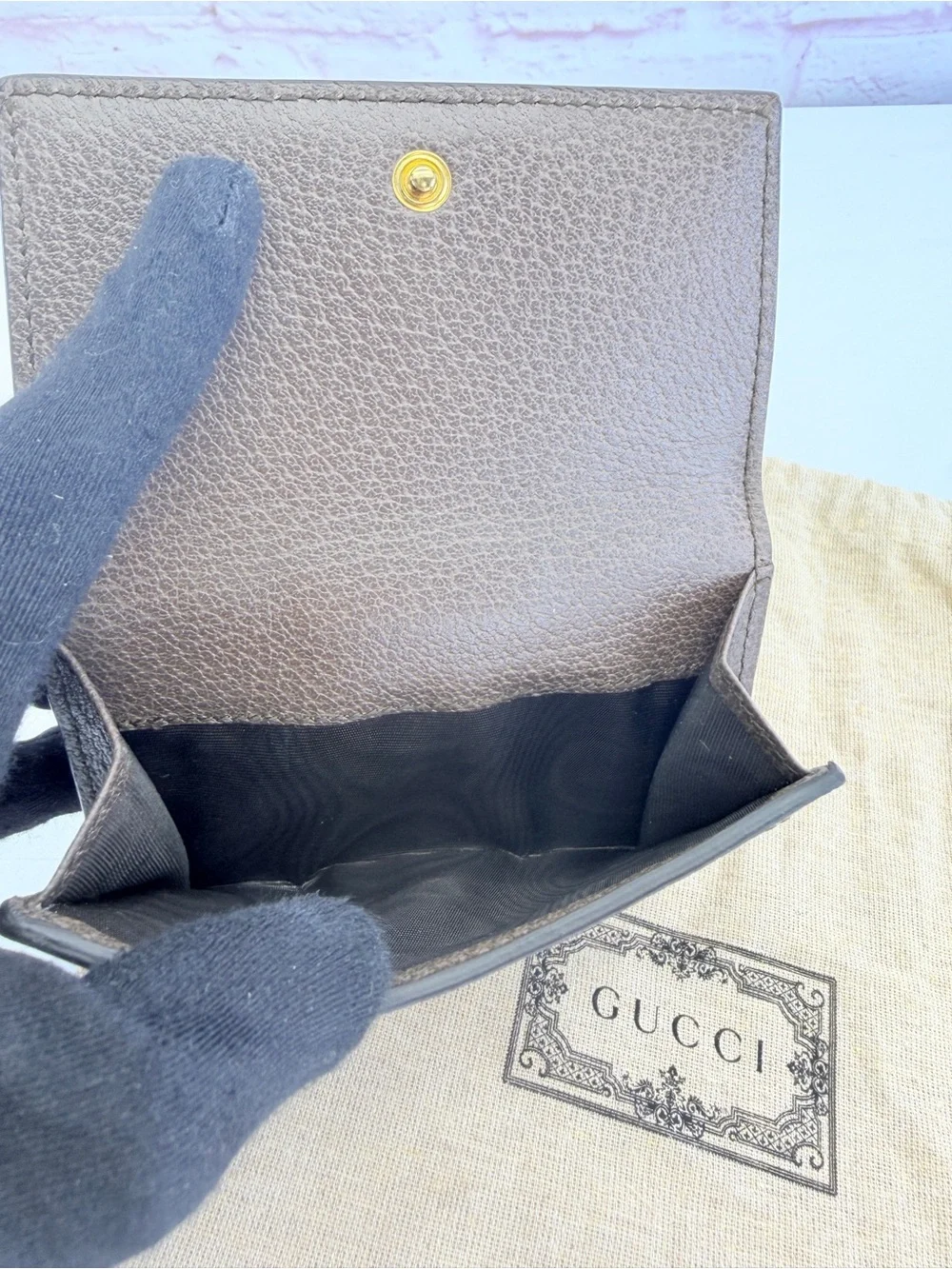 Gucci GG Canvas Small Ophidia Trifold Wallet in Gray with Green & Red Web